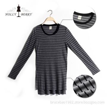 Women Blouse Long Sleeve Striped Long Sweatshirt